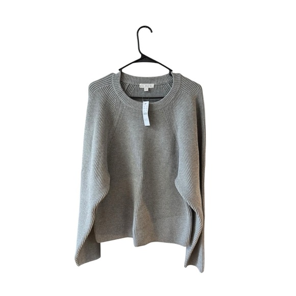 NEW J. Crew Raglan Fitted Waist Ribbed Crewneck Sweater Plus Size XXL Gray Crop - Picture 9 of 12